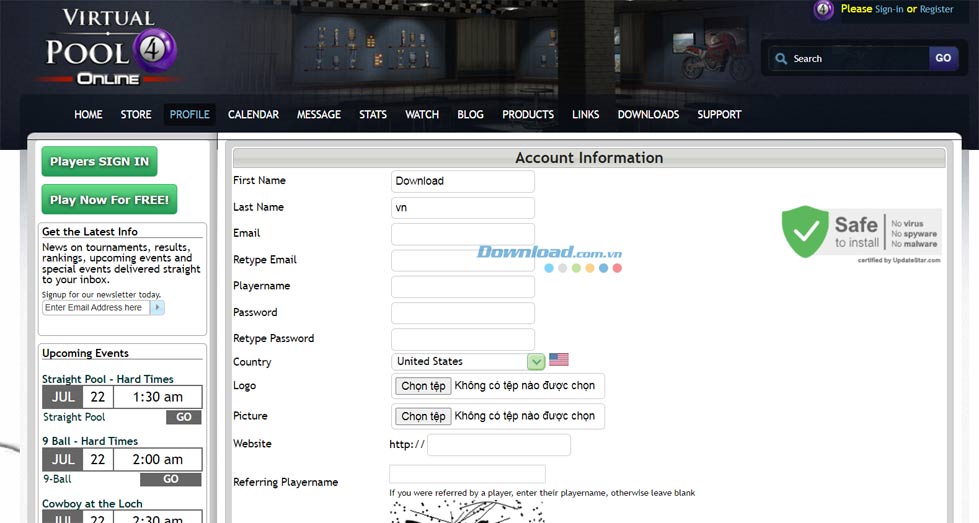 Biểu mẫu đăng ký Virtual Pool
