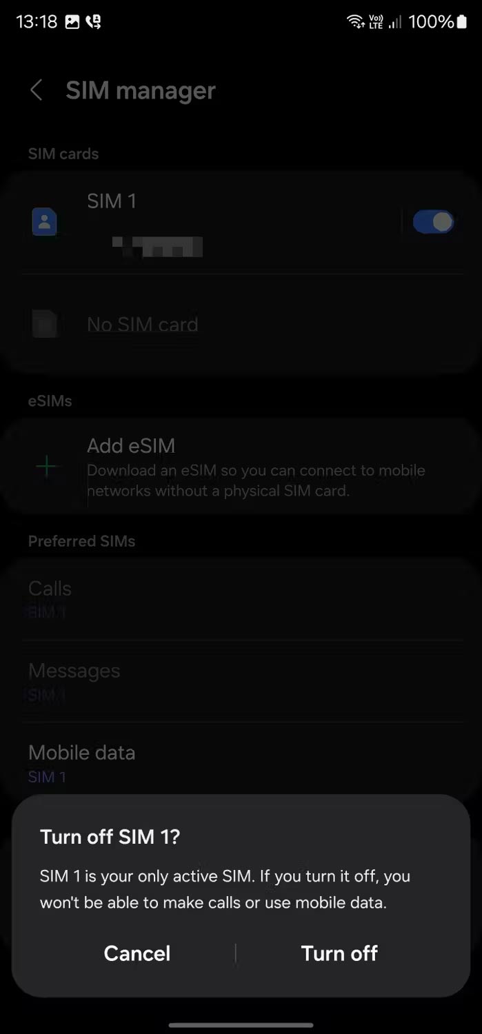 Tắt thẻ SIM trên Samsung Galaxy