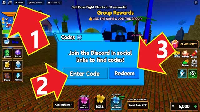 Các bước đổi Dragon Ball RNG codes rất đơn giản