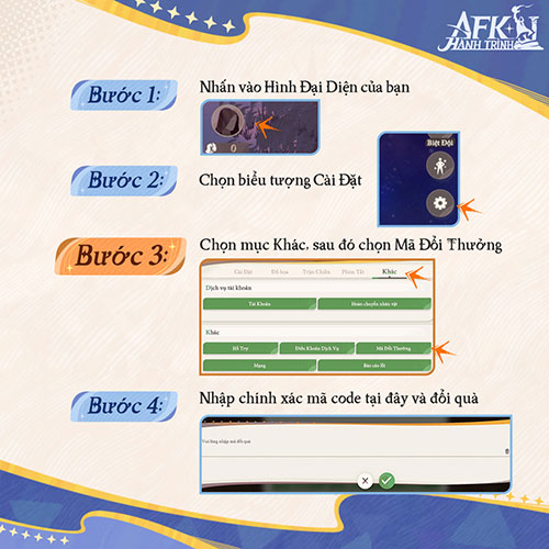 Các bước nhập code game Hành Trình AFK