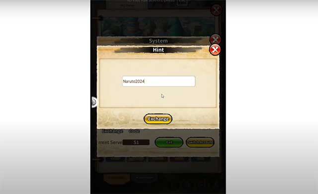 Nhấp vào biểu tượng hộp quà PACK, nhập code, sau đó nhấn Exchange