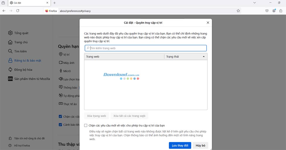 Ẩn vị trí trên Firefox