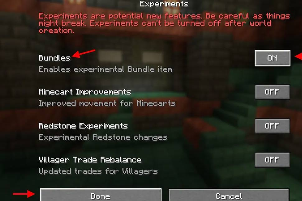 Bật Bundle trong Minecraft