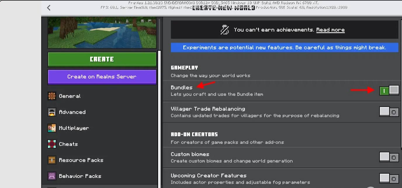 Kích hoạt Bundle trong Minecraft