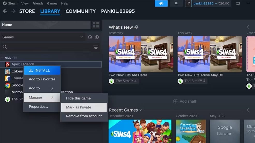 Ẩn game cụ thể trên Steam