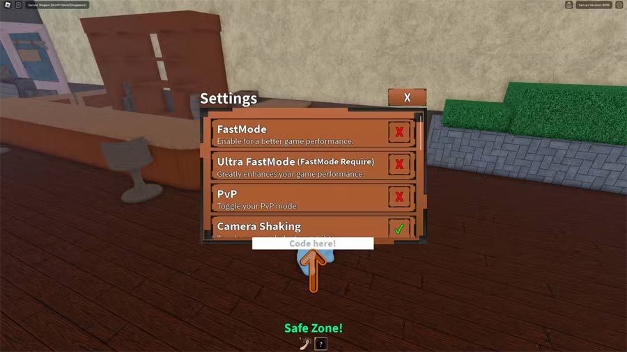 Cửa sổ nhập code Night Sea