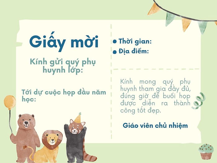 Giấy mời họp phụ huynh tiểu học