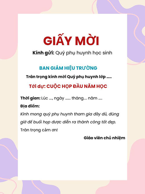 Mẫu thư mời họp phụ huynh - Bộ mẫu giấy mời họp phụ huynh cho giáo viên