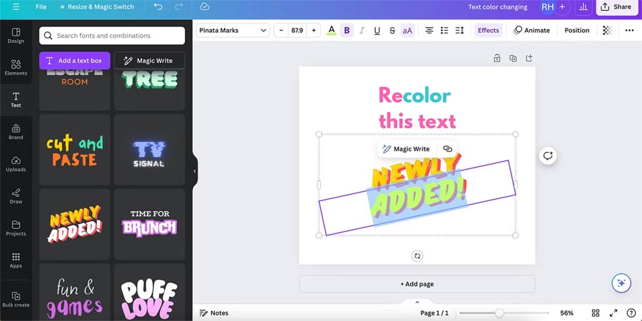Hướng dẫn đổi màu text trong Canva