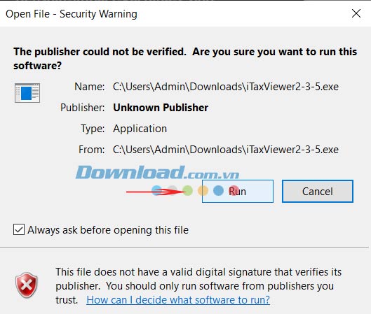 Click Run để chạy iTaxViewer