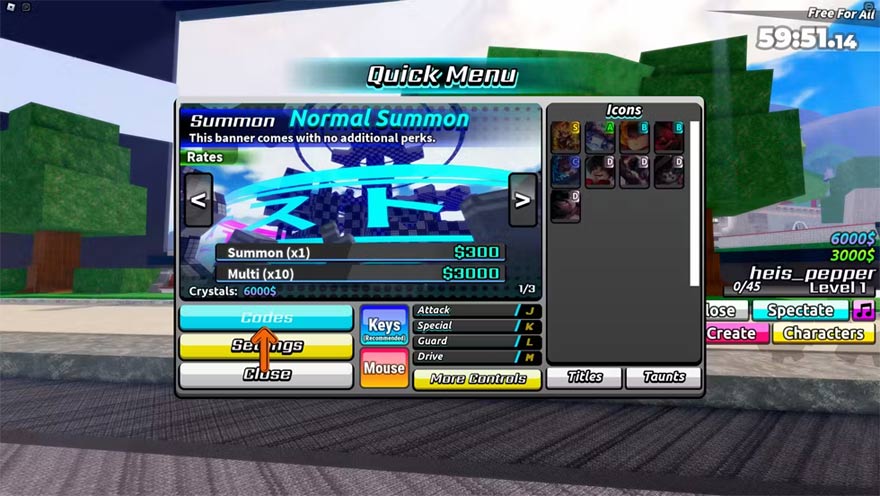 Cửa sổ nhập code shonen smash