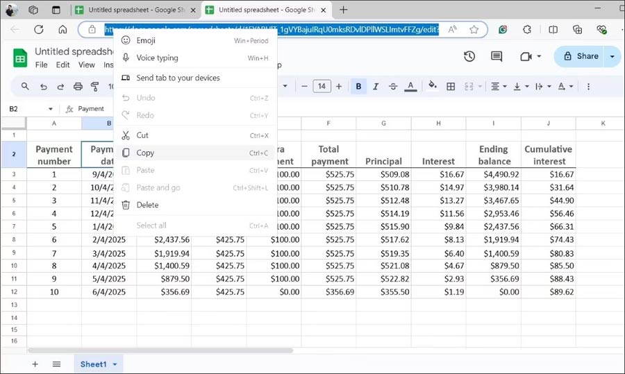 Bảng tính Google Sheets