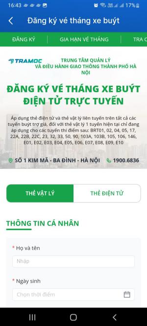 Cách đăng ký thẻ xe buýt trong app iHanoi