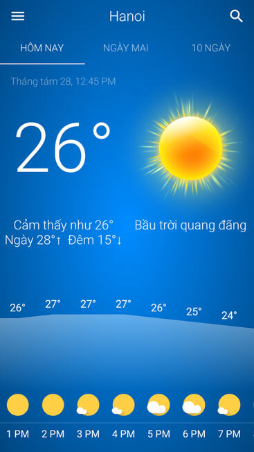 Theo dõi thời tiết hôm nay