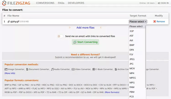 Chuyển đổi tệp GIF bằng FileZigZag 