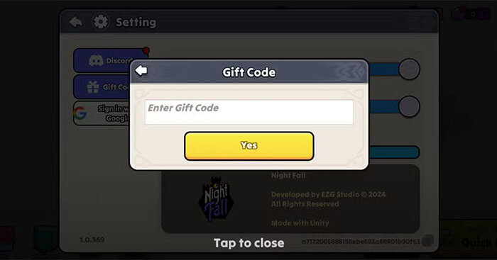 Hướng dẫn nhập code Nightfall Kingdom Frontier TD