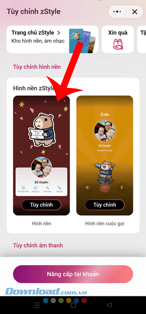 Nhấn vào mục Hình nền