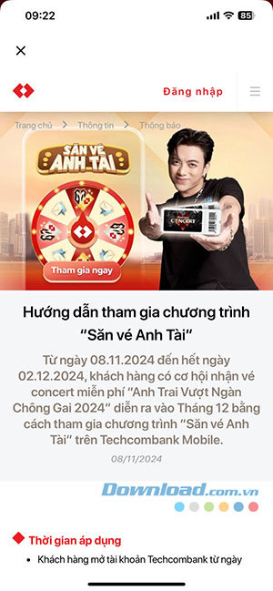 cach tham gia San Ve Anh Tai Techcombank Mobile 15*495018