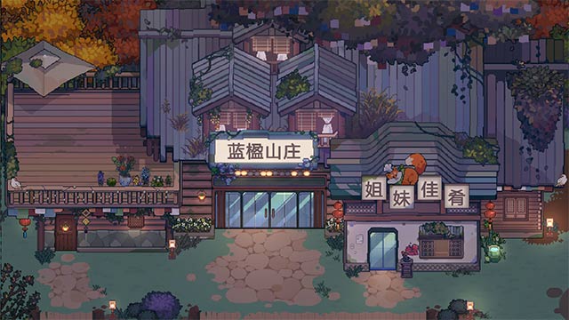 Đắm chìm trong bầu không khí thư giãn và nền đồ họa pixel hoài cổ, ấm cúng