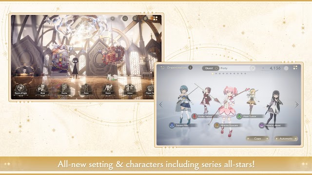 Madoka Magica Magia Exedra có các bối cảnh và nhân vật hoàn toàn mới được lấy cảm hứng từ bản gốc