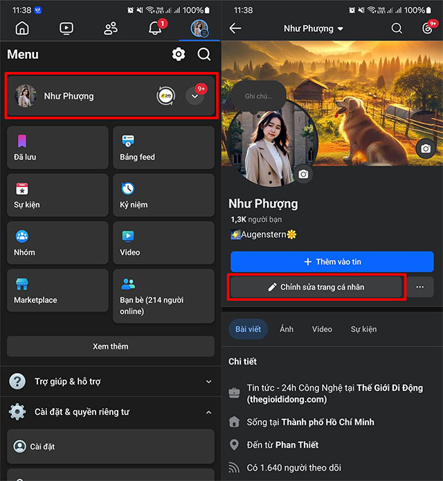 Chỉnh sửa trang cá nhân