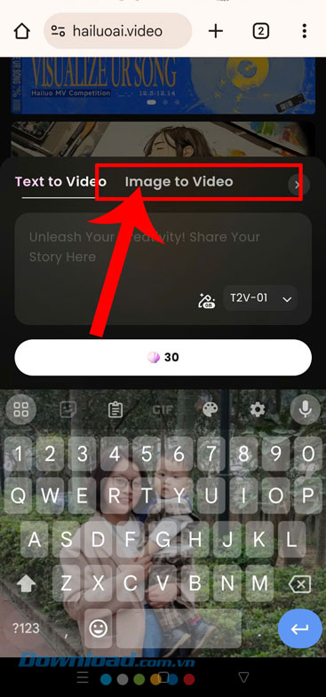 Nhấn vào mục Image to video