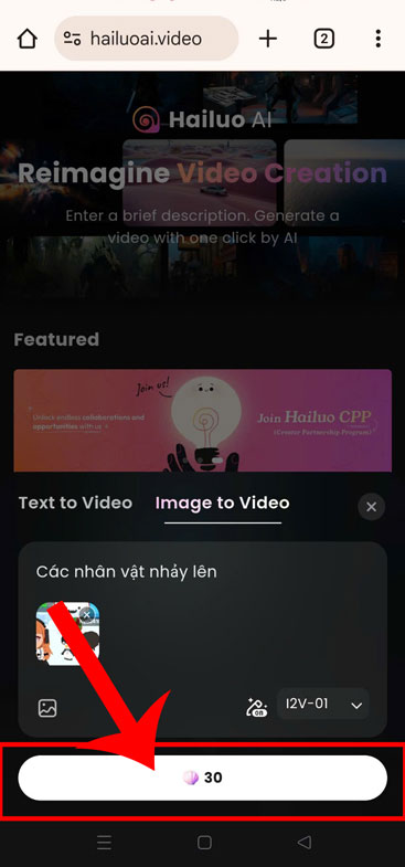 Chạm vào nút Tạo