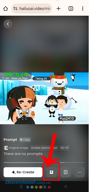 Nhấn vào biểu tượng nút tải xuống