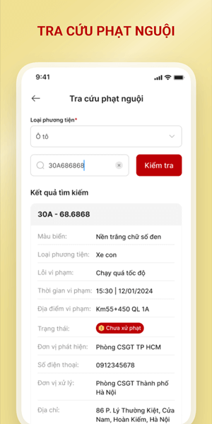 Tra cứu phạt nguội trên VNeTraffic 