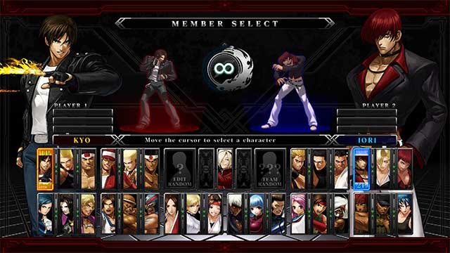 Game có 36 nhân vật có thể chơi, bao gồm NESTS Style Kyo, Classic Iori và Mr. Karate