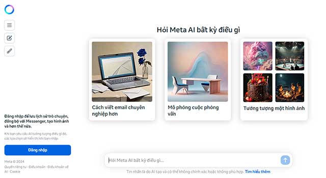 Giao diện mở đầu của Meta AI