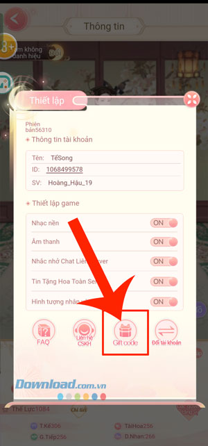 Chạm vào mục Gitf code