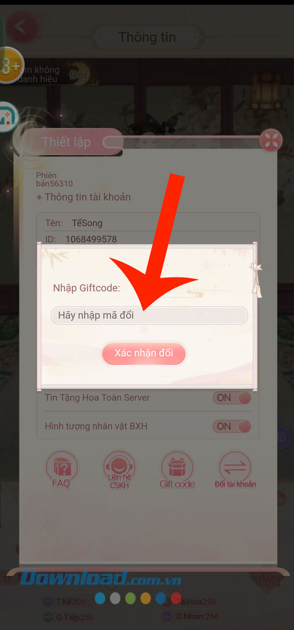 Nhập mã giftcode