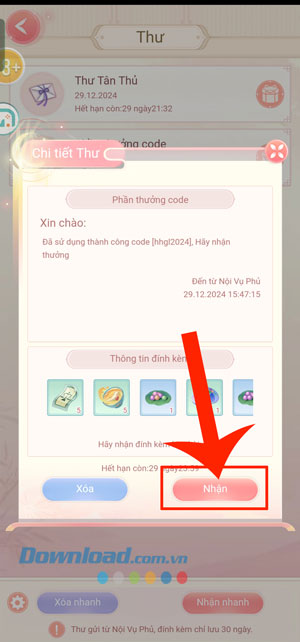 Ấn vào nút Nhận