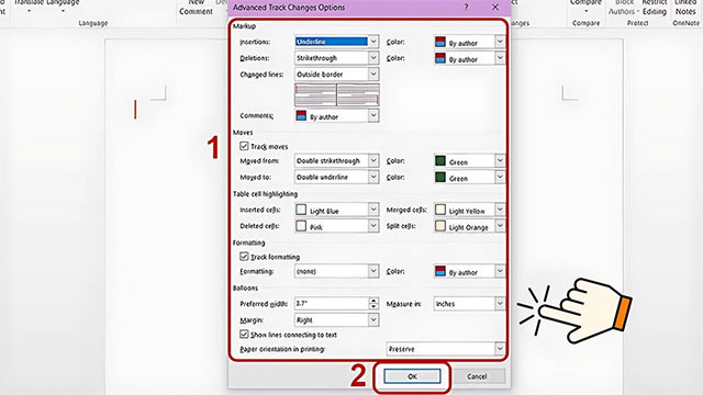 Advanced Track Changes Options