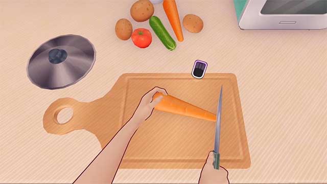 Di chuyển chuột lên xuống để cắt rau củ