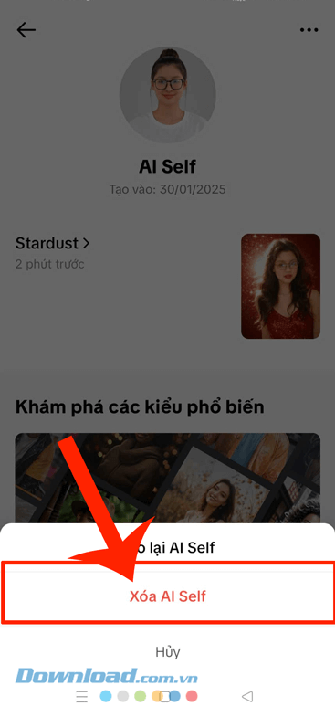 Chạm vào mục Xóa AI Self