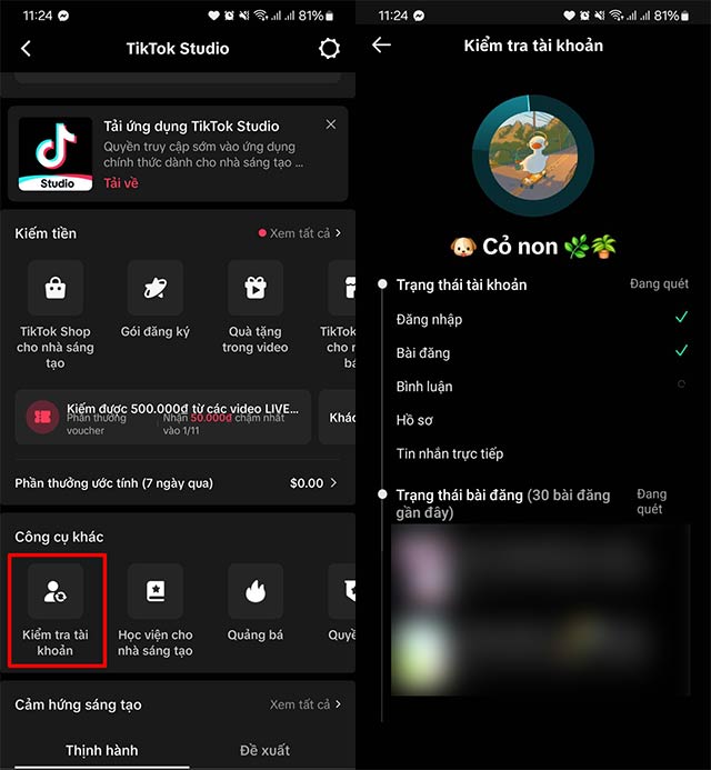 Kiểm tra tài khoản