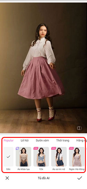 Cách thay quần áo bằng app BeautyCam