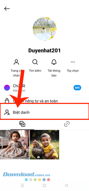 Nhấn vào mục biệt danh