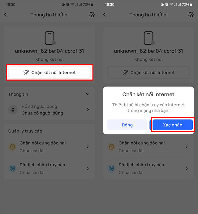 Chặn kết nối Internet