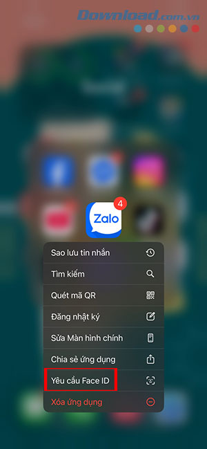 khoa Zalo bang FaceID 1*510706