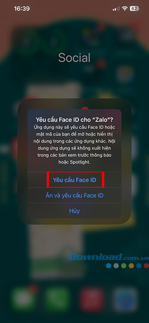 khoa Zalo bang FaceID 2*510707