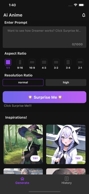 Anime Master cho bạn tạo ra các hình ảnh anime nghệ thuật theo nhiều tỷ lệ khác nhau