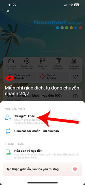 dat lich chuyen tien Techcombank Mobile 2*512238