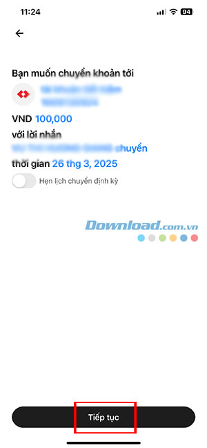 dat lich chuyen tien Techcombank Mobile 5*512235