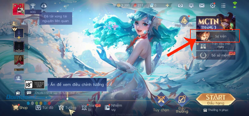 Ấn vào mục Sự kiện