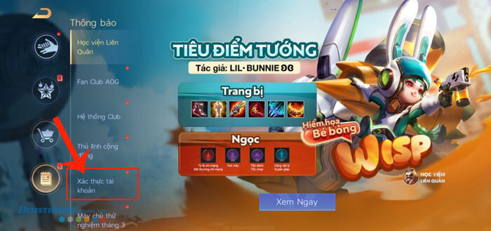 Nhấn vào mục Xác thực tài khoản