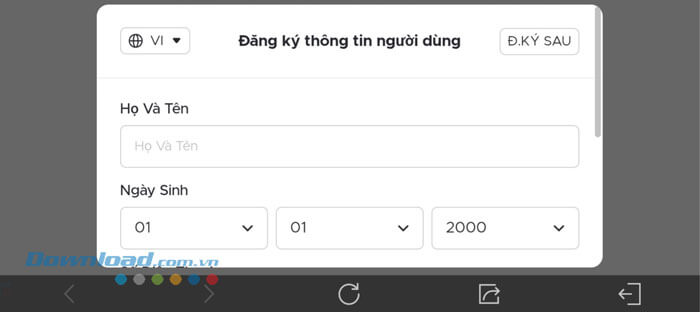 Nhập thông tin Họ và tên, Ngày sinh