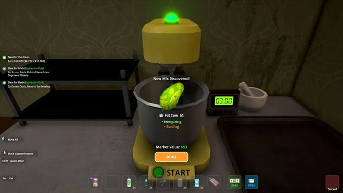 Pha trộn các nguyên liệu tại Mixing Station để điều chế ra loại thuốc mới trong Schedule 1